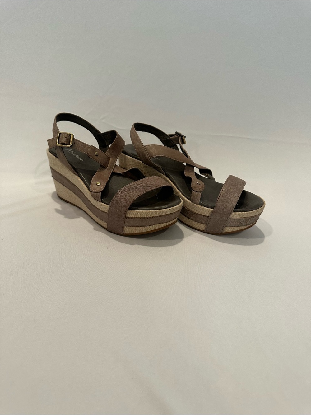 Antelope Taupe and Cream Platform Wedge Sandals